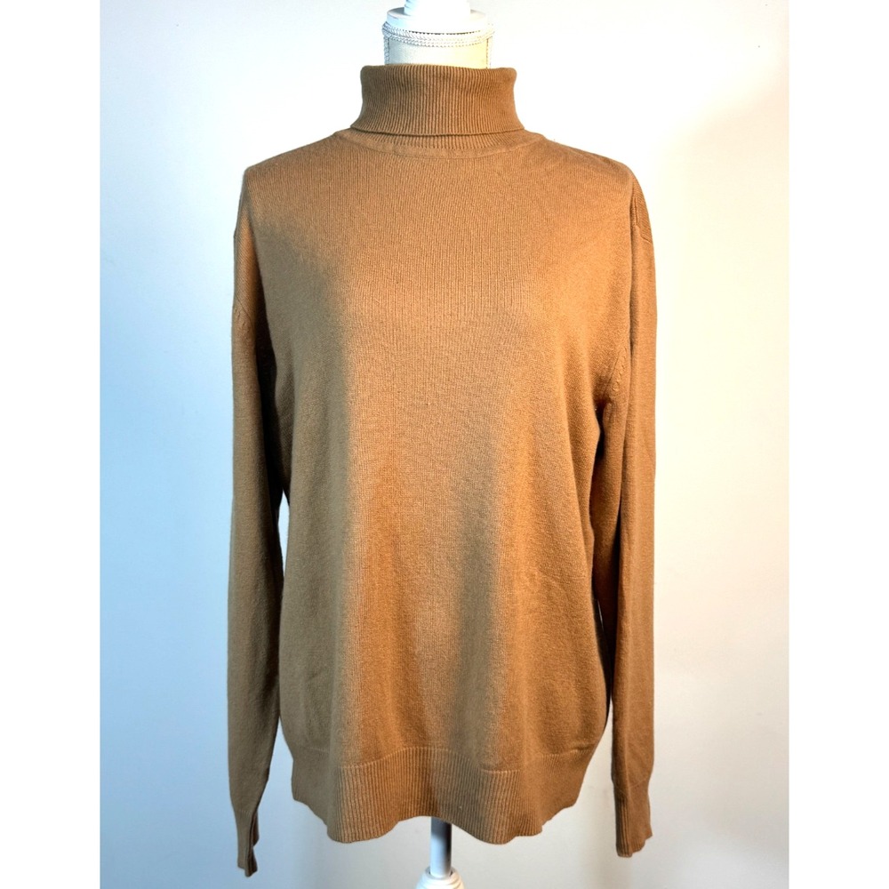 Country Shop 100%‎ Cashmere Turtleneck Sweater Womens Size L Tan Ribbed Knit